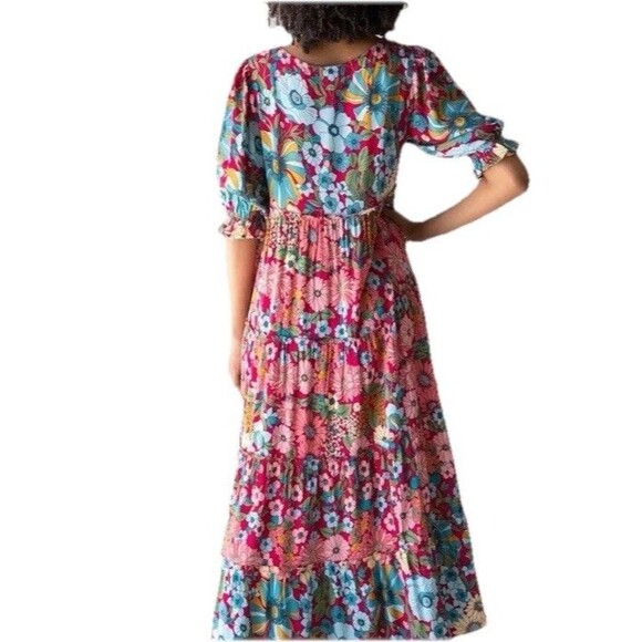Natural Life Womens Collette Tiered  Maxi Dress Floral Boho Cottage Rayon Sz L - Picture 3 of 16